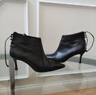 manolo blahnik pointed toe lace up ankle boots black leather women's 36.5