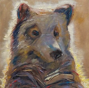 Oil original painting on canvas size 12x12 inches Bear - Picture 1 of 8