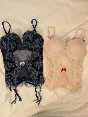 Victoria's Secret Y2K Chantilly Encaje 36 C CORSET ALEGRE VIUDA BUSTIER con Ligas Foto 1 de 4