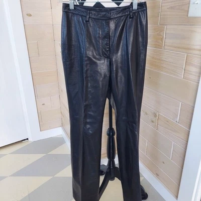 Pantalones Ann Taylor Loft 100 % cuero genuino negros pierna recta para mujer talla 4” Foto 1 de 4