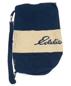 Eddie Bauer Vintage Canvas Duffle Bag Blue Tan Expandable Sling Travel Laundry - Picture 1 of 8