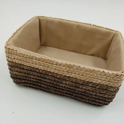Handwoven Rattan Storage Basket Organizer 2-Tone with Sewn Liner Rectangular 7" - Image 1 of 4