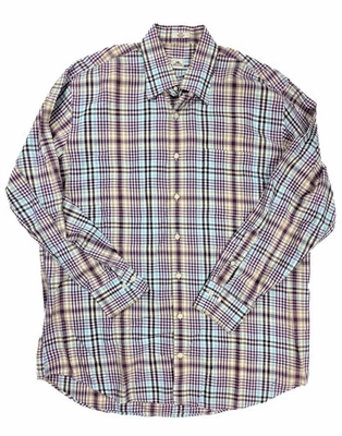 Camisa Peter Millar púrpura marrón a cuadros manga larga abotonada para hombre talla grande Foto 1 de 4