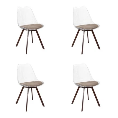 Lot de 4 Chaises Coussin Côtelé "Scott" 82cm Transparent & Taupe - Photo 1/4