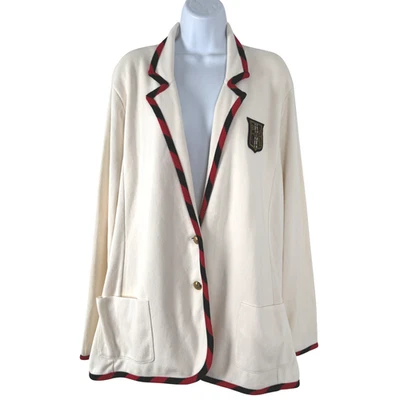 Lauren Ralph Lauren Suéter Blazer 3X Brasão Marfim Creme Algodão Nylon Novo com etiquetas CJ-2150 - Imagem 1 de 4