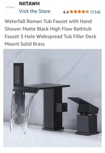 Wasserfall Römer Wannenarmatur mit Handbrause Matt Schwarz High Flow Badewannenarmatur - Bild 1 von 9