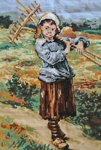 Farmer Boy Returning From Fields Completed Needlepoint Vintage - Picture 1 of 9