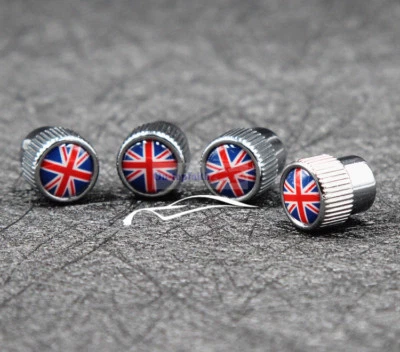 4x England Britain UK JACK Metal Chrome Wheel Tire Valve Stems Caps Mini Jaguar - Image 1 of 4