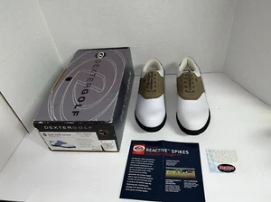 DEXTER WEDGEWOOD WOMENS SIZE 9.5 Tan & White Leather Soft Spikes Golf Cleats NWB - Picture 1 of 12