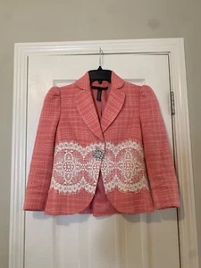 ROBERT RODRIGUEZ Pink Lace Trimmed Tweed Blazer Size 6 - Picture 1 of 4