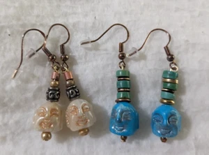 2 Pairs of Buddha Stone Bead Dangle Hook Earrings - Picture 1 of 4