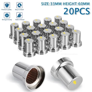 20X 33mm Wheel Nut Covers Safety Arrow Chrome ABS Caps For Semi Trucks Trailers - Picture 1 of 12