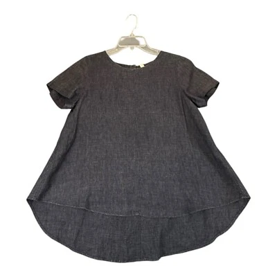 Eileen Fisher Linen Top Womens PM Organic Navy Blue Swing Blouse Lagenlook - Image 1 of 4