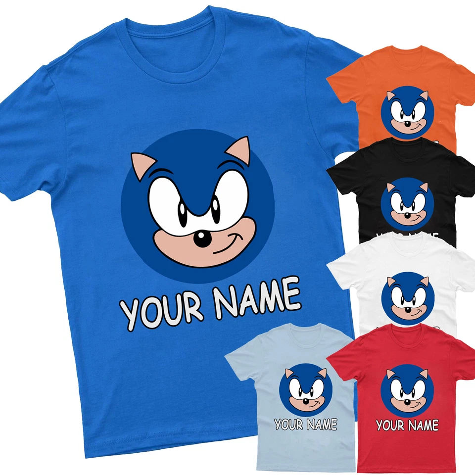 NEW Kids Personalised T-Shirt Customise Name Sonic-Boys Birthday Novelty Xmas - Image 1 of 1