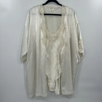 Vintage Victoria Secret Satin Beaded Teddy Hi Cut Leg Size Medium Robe Wedding - Image 1 of 4
