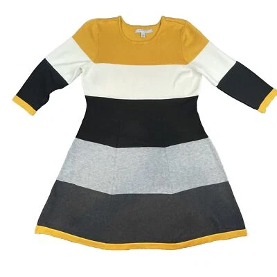 Vestido Andrew Marc New York Gris Negro Dorado Multicolor Tejido a Rayas Grande Usado en Excelente Condición Foto 1 de 4