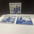 Delft Vintage White Blue Holland Hand Painted Ceramic Delft Tile Windmill 6”