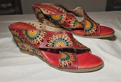 L’ ARTISTE SPRING STEP  RED  Slide Wedge Sandals Size 41/US 9.5 wide - Image 1 of 4