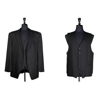Ralph Lauren Mens 2-Piece Suit Blazer & Vest Black Striped Wool 44L Formal Party - Image 1 of 4
