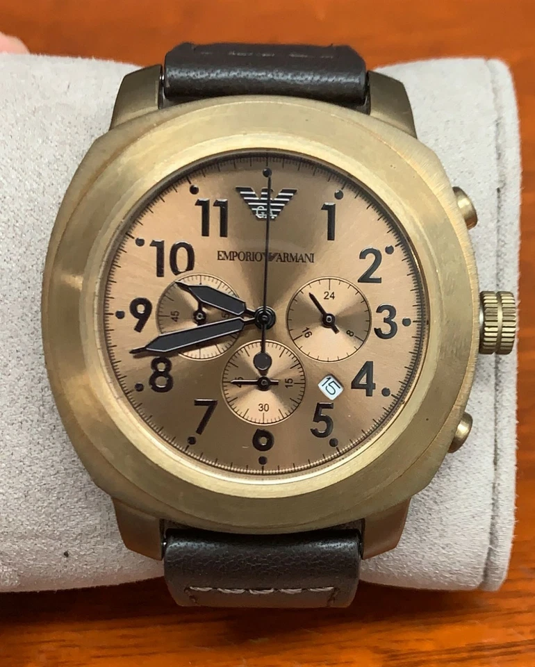 Emporio Armani AR6062 Sportivo Beige Dial Leather Strap Chronograph Men's Watch - Image 1 of 1