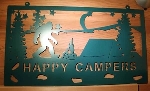 BIGFOOT Happy Campers Camping Sign Big Foot Sasquatch Tent Campfire Metal Art - Picture 1 of 6