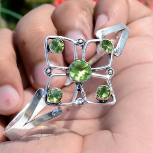 Faceted Peridot Gemstone Bangle 925 Sterling Silver Beautiful Crafted Bracelet - Picture 1 of 8