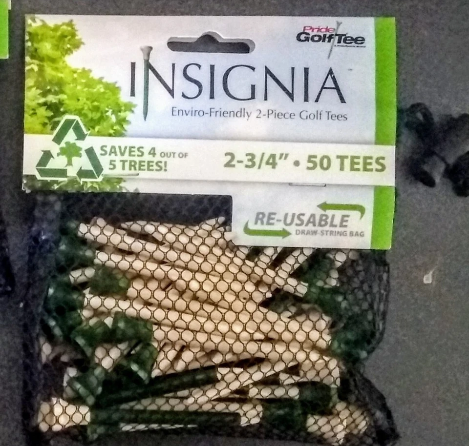 Pride 2345050 Golf Insignia Golf Tee 50pcs 2 3/4" Green/Natural Drawstring Bag - Image 1 of 1