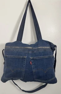 Levi’s Vintage Reworked Denim Dark Blue Tote Bag Top Zip And Front Zip, Lined - Bild 1 von 6