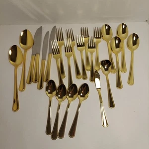 Vintage 24-teiliges North Land Edelstahl Besteck Utensilien vergoldet gepunktetes Muster - Bild 1 von 12
