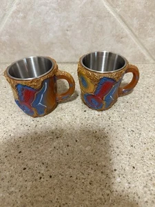 Mineral Crystal Resin Coffee Tea Mugs 6 oz Set of Two Lined Eclectic - Picture 1 of 6
