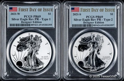2021 Silver Amer Eagle Reverse Proof Designer Edition 2 Coin Set PCGS PR69 FDI - Image 1 of 2