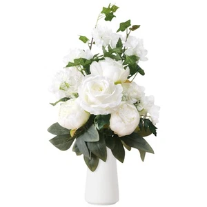 Artificial White Flowers in Vase Peony Fake Flowers with Vase Faux Silk Flowe... - Picture 1 of 6