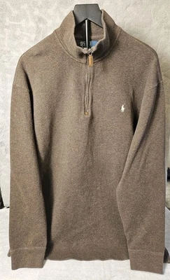 Polo Ralph Lauren 1/4 Zip Pullover Sweater Brown Cotton XLT Tall - Image 1 of 4