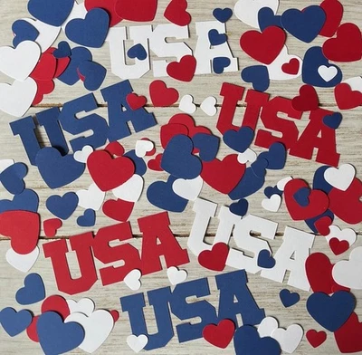 Patriotic Heart Love Confetti July 4th Party Decorations USA Birthday Party - Image 1 of 2