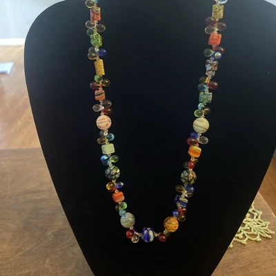 Murano Art Glass Likeness Millefiori WIDE OVAL BEADS 20 ‘ long Necklace  - Image 1 of 4