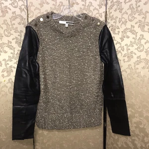 Tracy Reese Gold Black Multi-Color Leather Sleeves Sweater Size Small S - Picture 1 of 6