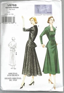 Vogue Sewing Pattern 8768, Retro 1950 Fitted Peplum Dress, Sizes 6 - 12 New  - Bild 1 von 2