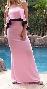 Maya Antonia-M GR-Sexy Trägerloses Rüschen Maxikleid Blush Pink mit schwarzem Besatz - Bild 1 von 7