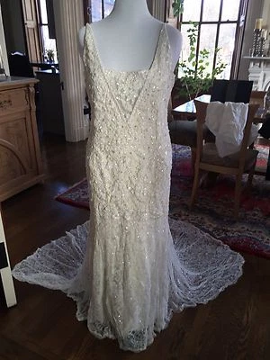 $12,000 BREATHTAKING BADGLEY MISCHKA COUTURE WEDDING DRESS, WORN 1X, SZ 12 - Image 1 of 4