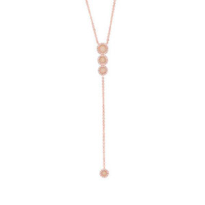 0.76 TCW 14K Rose Gold Natural Diamond Round Pink Opal Lariat Pendant Y Necklace