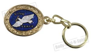 Porte-clés HAMSA bleue doré avec Colombes de la paix porte bonheur idée cadeau - Imagen 1 de 6