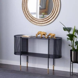 Litton Lane Console Table 47" Extra Large Oval Metal Mesh Side Panel Black - Picture 1 of 6