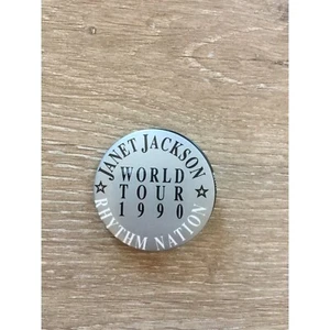 Janet Jackson 1990 World Tour Rhythm Nation Silver Button Pinback - Picture 1 of 1