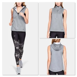 New! UNDER ARMOUR ~Size M~ Fleece Half-Zip Hooded Active Vest Gray Moisture Wick - Picture 1 of 5
