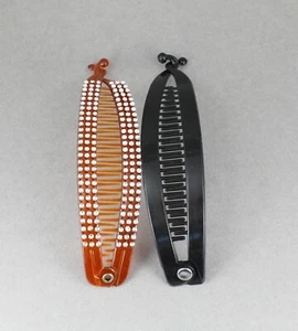Brown silver Black set of 2 banana hair clips claw teeth comb plastic 5" space - Picture 1 of 8