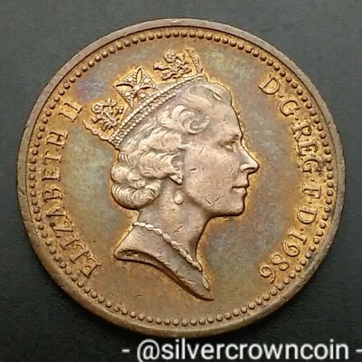 Reino Unido Gran Bretaña 1 centavo 1986. KM#935. Moneda de un centavo. Elizabeth ll. Portcullis.  Foto 1 de 4