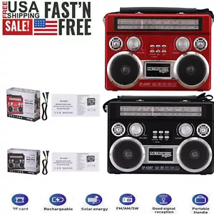 Retro Solar Bluetooth Speaker AM/FM Radio Speaker Portable Rechargeable Audio - Picture 1 of 13