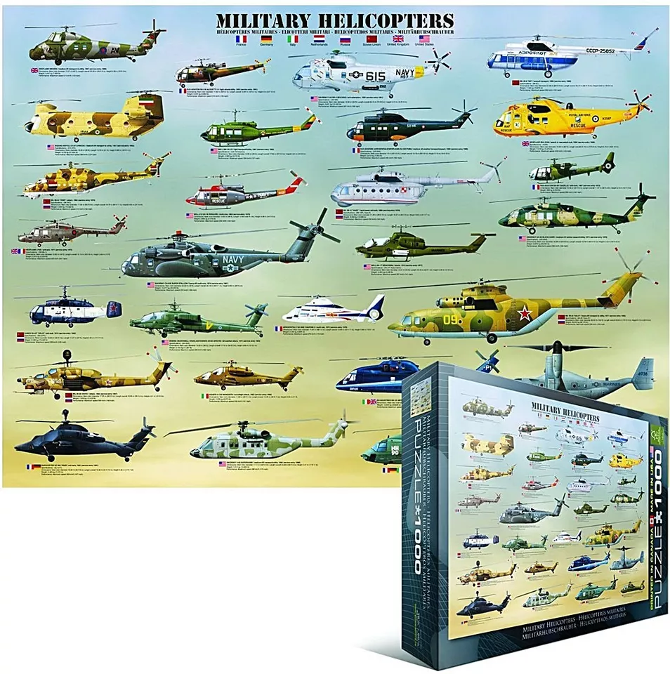 Military Helicopters 1000 piece jigsaw puzzle   680mm x 490mm - Image 1 of 1
