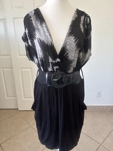 bubble b womens dress gray black short slevwve V-neck Pockets 2XL - Picture 1 of 17