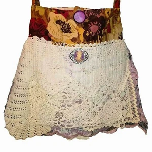 Boho Crossbody Bag Large Gypsy Purse Purple Green Floral Vintage Lace Doilies - Picture 1 of 9